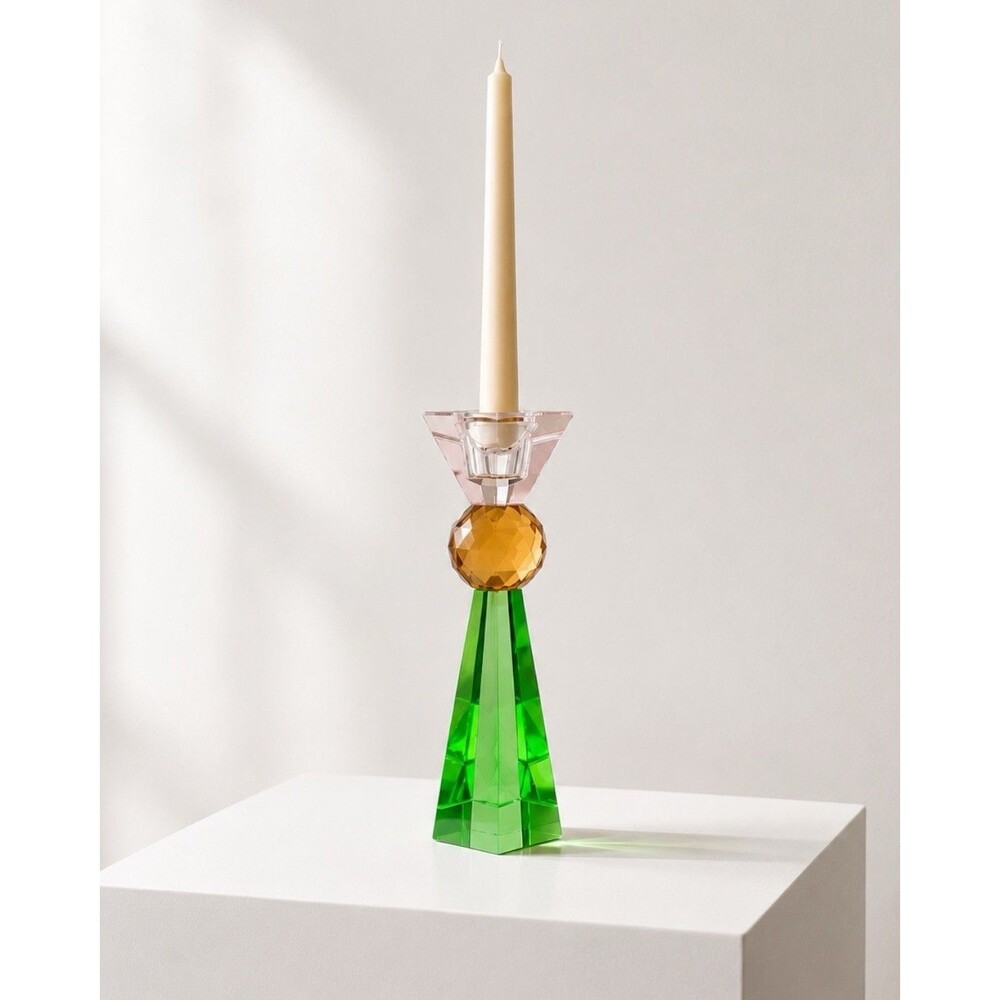 ALDI Kirkton House Glass Candle Holder Green Pink Crystal Decor Amber Faceted